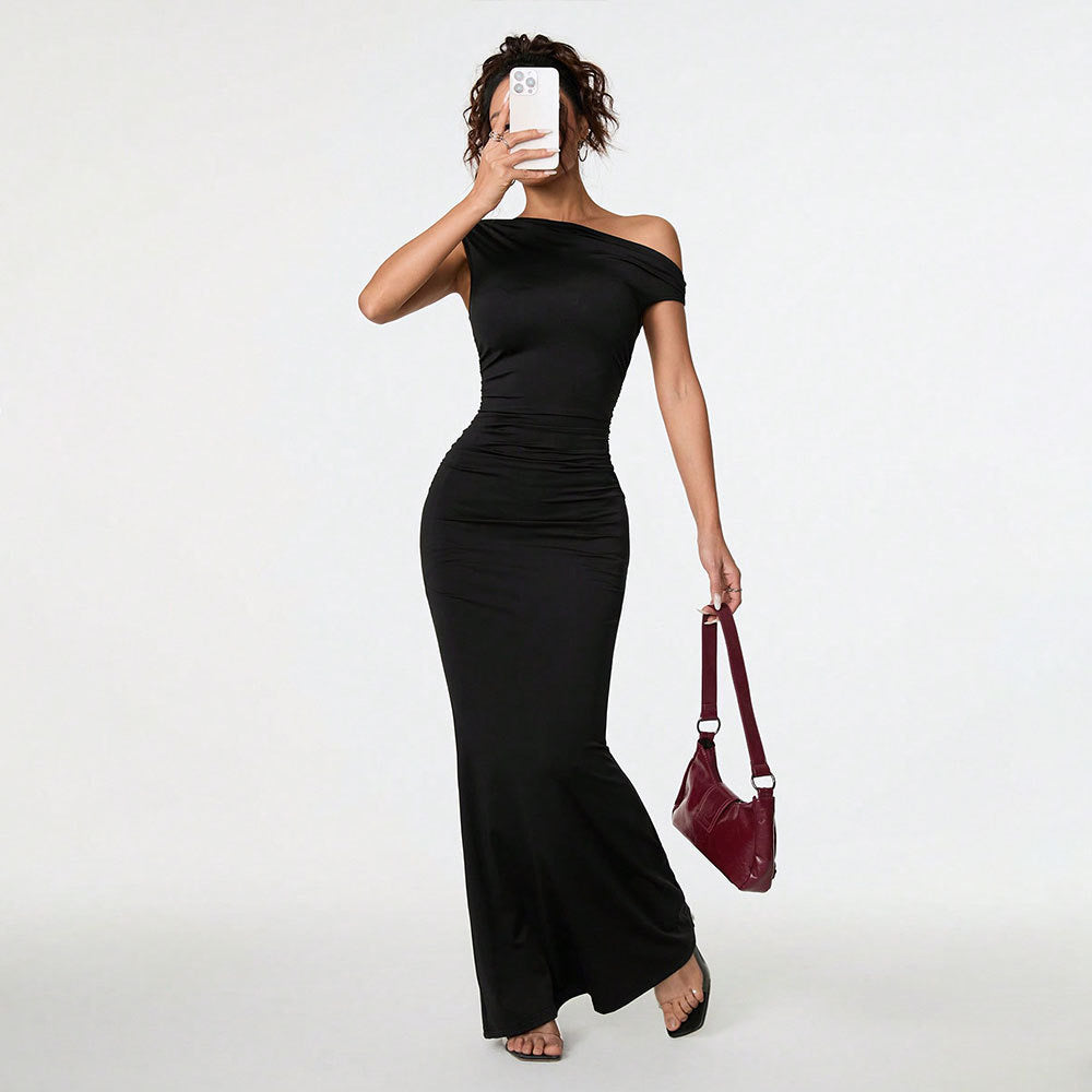 Dress Summer Shoulder Collar Black